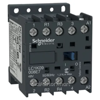 Schneider TeSys K Miniature Contactor LC1K09008E7, 4P (2 NO + 2 NC), AC-1 20A (440V), 48 VAC coil, standard terminals