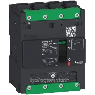 circuit breaker ComPact NSXm B (25 kA at 415 VAC), 4P 3d, 100 A rating TMD trip unit, EverLink connectors
