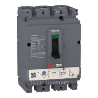 circuit breaker EasyPact CVS250B, 25 kA at 415 VAC, 160 A rating thermal magnetic TM-D trip unit, 3P 3d