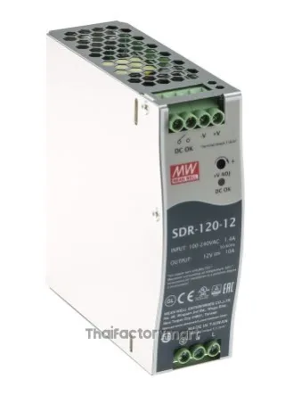 Mean Well SDR-120-12, DIN Rail Power Supply, 89%, 12V, 10A, 120W, Adjustable
