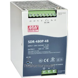 Mean Well SDR-480P-24, DIN Rail Power Supply, 94%, 24V, 20A, 480W, Adjustable