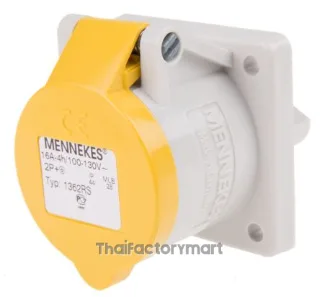 Mennekes IP44 Yellow Panel Mount 3P Industrial Power Socket, Rated At 16A, 110V