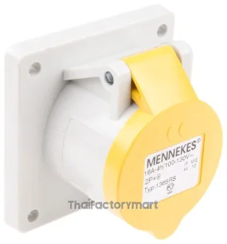 Mennekes IP44 Yellow Panel Mount 3P Industrial Power Socket, Rated At 16A, 110V