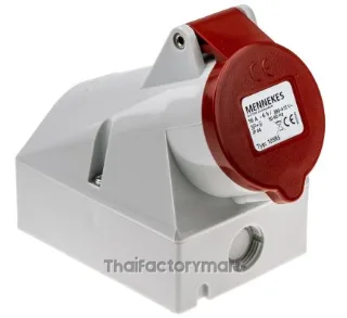 Mennekes IP44 Red Wall Mount 3P+E Right Angle Industrial Power Socket, Rated At 16A, 415 V