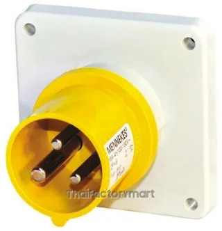 Mennekes IP44 Yellow Panel Mount 2P+E Industrial Power Plug, Rated At 16A, 110 V