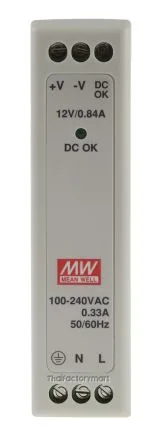MDR-10-12, DIN Rail Power Supply, 81%, 12V, 840mA, 10W, Fixed