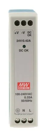 MDR-10-24, DIN Rail Power Supply, 84%, 24V, 420mA, 10W, Fixed
