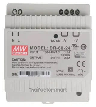 Mean Well DR-60-24, 60W Din Rail Single O/P Class2