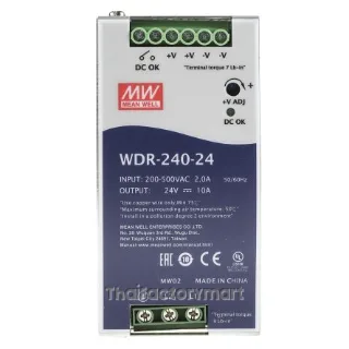Mean Well WDR-240-24, DIN Rail Power Supply, 24V, 10A, 240W, Adjustable