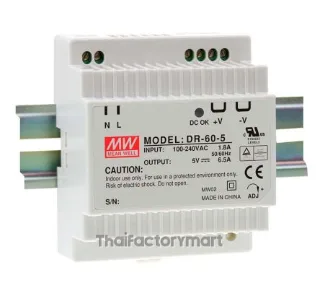 Mean Well DR-60-5, 60W Din Rail Single O/P Class2