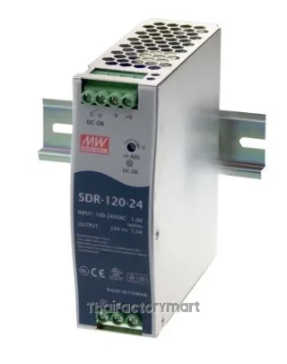 Mean Well SDR-120-24, DIN Rail Power Supply, 91%, 24V, 5A, 120W, Adjustable