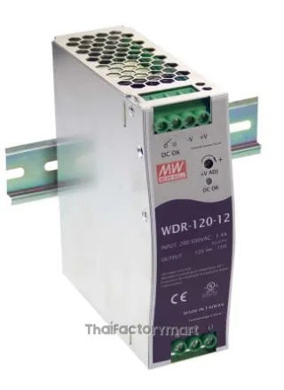 Mean Well WDR-120-12, DIN Rail Power Supply, 90%, 12V, 10A, 120W, Adjustable