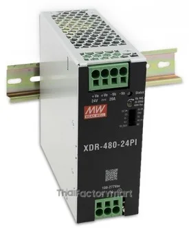 Mean Well XDR-480-48PI 480W AC/DC High-End Ultra Slim Industrial DIN Rail Power Supply, 48V Output, Push-in Terminal