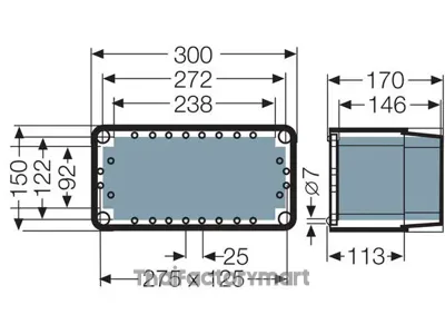 Mi 0101, ตู้พลาสติกไฟฟ้าฝาทึบ 150x300x170 mm IP 65 รูปที่ 3