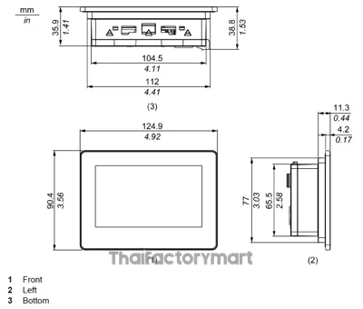 PFXGP4115T3D ; Display type. TFT Color LCD ; Display size. 4.3" Wide ; Resolution. 480 x 272 pixels ; Effective display area. W95 x H53.9 mm [W3.74 x H2.12 in.]. รูปที่ 4