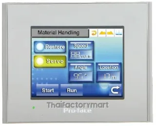 3.5-inch TFT, 65,536 colors, QVGA 320 x 240 pixels, Analog Touch Panel, COM I/F x 2, USB A/mini-B I/F x 1 each, Secondary Back-up Battery, DC24V
