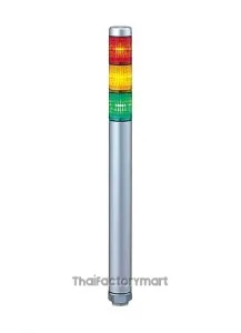 MP-302C-RYG30mm 3-Tier LED signal tower, AC/DC24V, continuous only, direct mount, 4-pin M12 connector, 245mm silver body. LED mod: red, amber, green