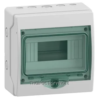 13443 Schneider Electric Mini Kaedra Weatherproof Enclosure for modular devices IP65 IK09, 8 modules, 1 row, surface mounting, transparent green door, RAL 7035