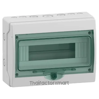 13444 Schneider Electric Mini Kaedra Weatherproof Enclosure for modular devices IP65 IK09, 12 modules, 1 row, surface mounting, transparent green door, RAL 7035