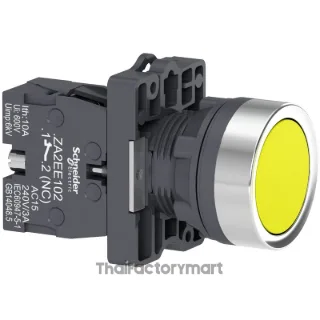 Complete push button, Easy Harmony XA2, plastic, flush, yellow, 22mm, spring return, unmarked, 1NO