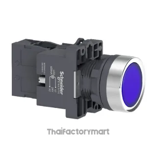 Complete illuminated push button, Easy Harmony XA2, plastic, flush, blue, 22mm, spring return, 24V AC DC, 1NO