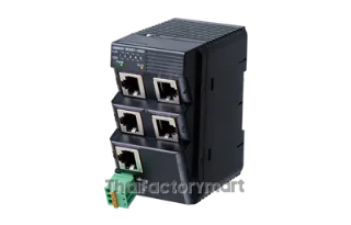 W4S1 Series Unmanaged Ethernet Switch, with five RJ45 ports, 24VDC, 70 mA, DIN rail mount.