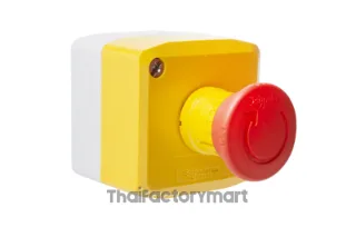 Control station, Harmony XALD, XALK, plastic, yellow lid, 1 red mushroom push button 40mm, turn to release, 1NC