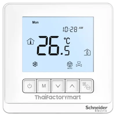 Thermostat, Spacelogic, fan coil on/off, standalone, LCD 5 Button, 2P, 3 fan, 240V, white รูปที่ 2