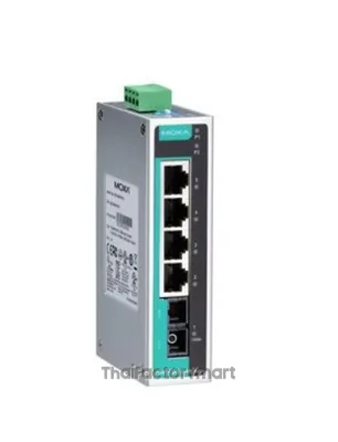 MOXA EDS-205A-M-SC, Unmanaged Ethernet switch with 4 10/100BaseT(X) ports, and 1 100BaseFX multi-mode port with SC connector, -10 to 60°C operating temperature.