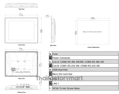 cMT2128X HMI with 12.1" TFT LCD Display Resistive Touch Screen Dual Ethernet ports Quad-core RISC CPU, 1GB RAM, 4GB Flash, 1xGbE LAN, 1xLAN, 3xCOM, 24VDC-in รูปที่ 3