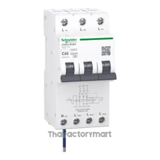 Residual current breaker with overcurrent protection (RCBO), Acti9 iC60H3, 3P+Ns, C Curve, 40A, 30mA, A type, 10000A