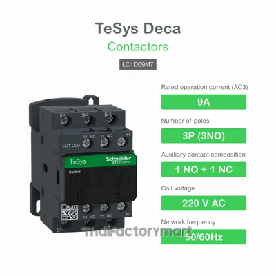Contactor, TeSys Deca, 3P(3 NO), AC-3/AC-3e, 0 to 440V, 9A, 220VAC 50/60Hz coil รูปที่ 4