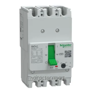 Circuit breaker, GoPact MCCB 125, 3 poles, 10kA at 415VAC, 20A rating, TMD trip unit, adjustable thermal protection