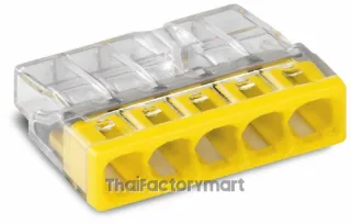 COMPACT splicing connector; for solid conductors; max. 2.5 mm²; 5-conductor; transparent housing; yellow cover; Surrounding air temperature: max 60°C (T60); 2,50 mm²; transparent