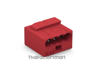 MICRO PUSH WIRE® connector for junction boxes; for solid conductors; 0.8 mm Ø; 4-conductor; light gray cover; Surrounding air temperature: max 60°C; red