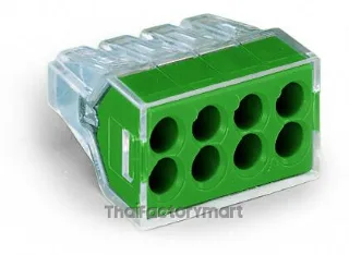 PUSH WIRE® connector for junction boxes; for solid and stranded conductors; max. 2.5 mm²; 8-conductor; transparent housing; green cover; Surrounding air temperature: max 60°C; 2,50 mm²; multicoloured