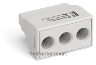 PUSH WIRE® connector for junction boxes; for solid and stranded conductors; for Ex applications; max. 6 mm²; 3-conductor; light gray housing; light gray cover; Surrounding air temperature: max 60°C; 6,00 mm²; light gray