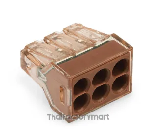 PUSH WIRE® connector for junction boxes; for solid conductors; max. 4 mm²; 6-conductor; Brown clear housing; brown cover; Surrounding air temperature: max 60°C; 2,50 mm²; multicoloured